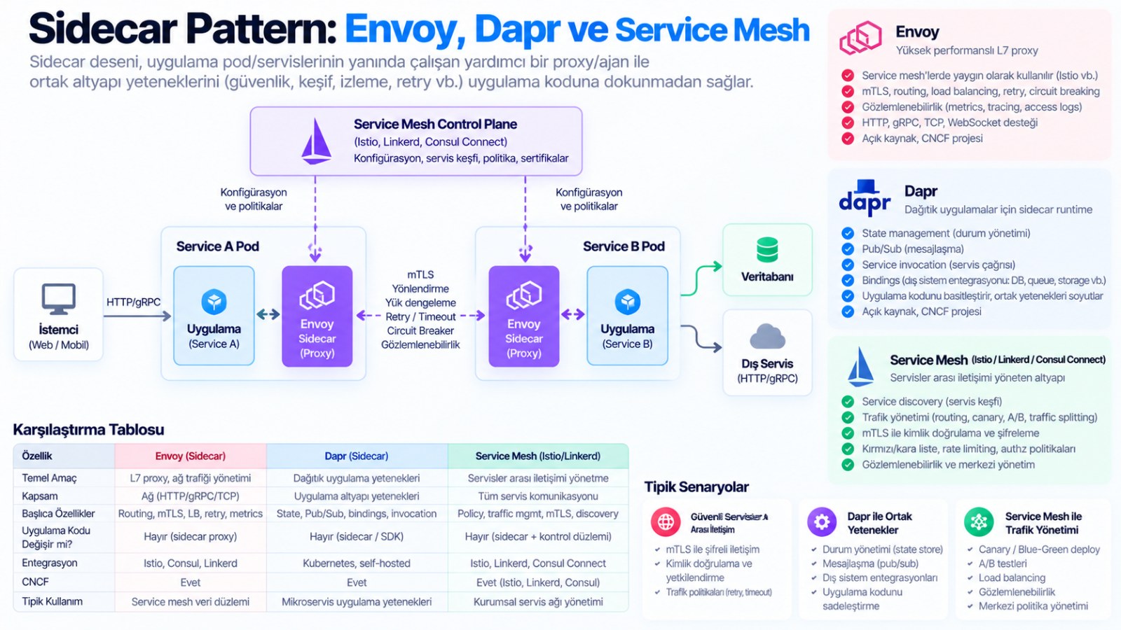 Sidecar Pattern: Envoy, Dapr ve Service Mesh